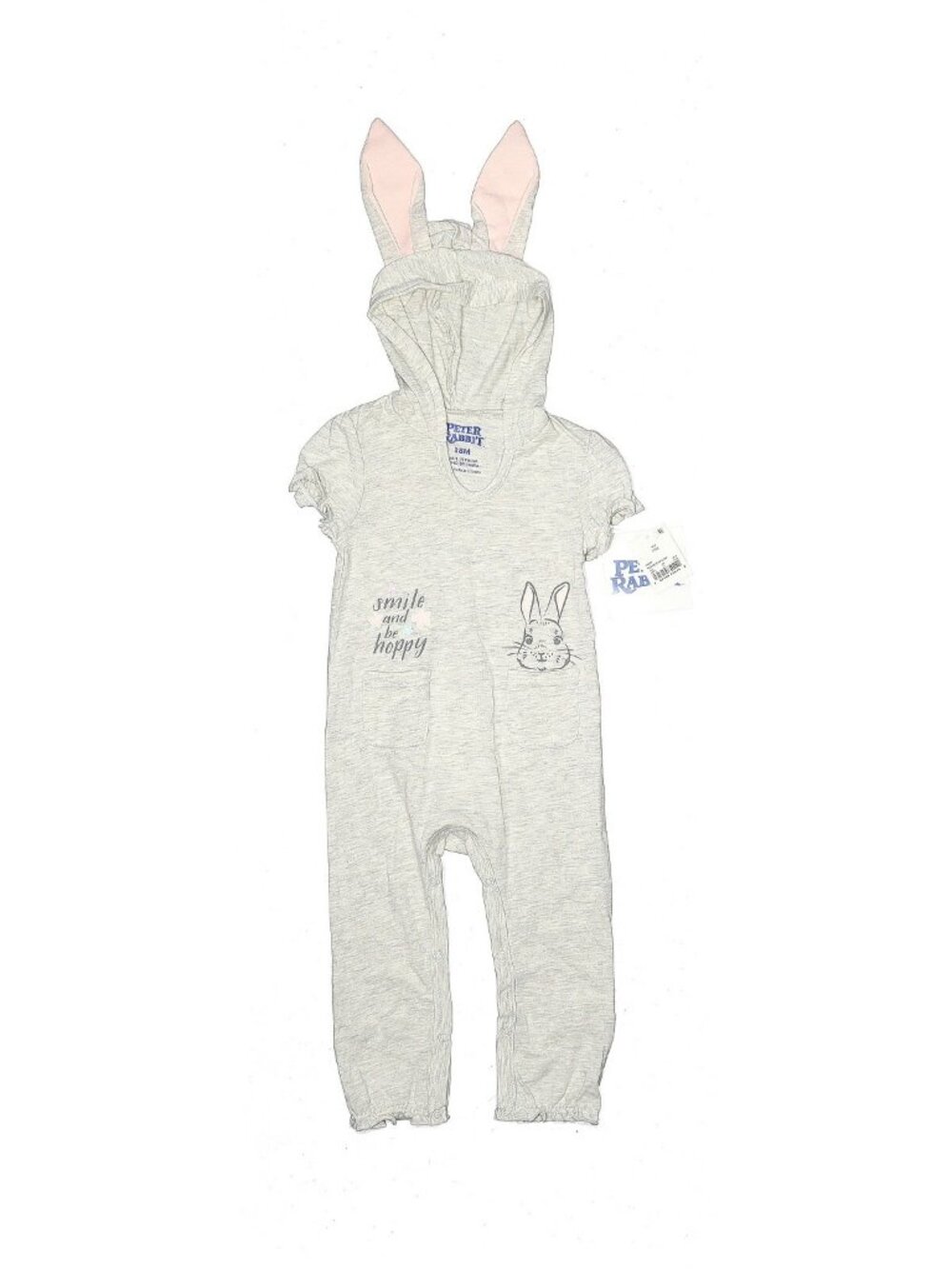 New Toddler Girl Peter Rabbit Gray Be Hoppy Easter Bunny Romper Size 18 Months